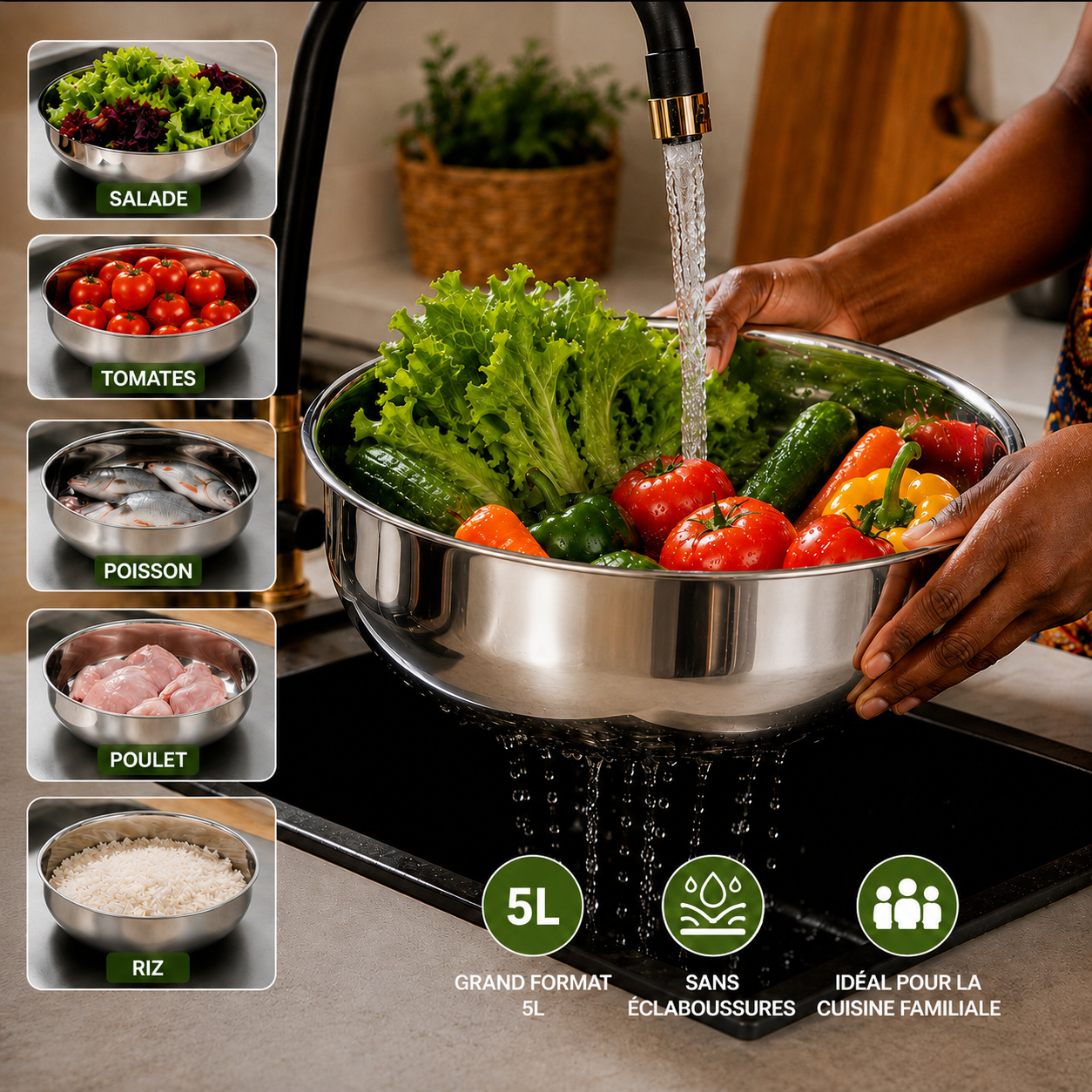 Lavage de légumes dans le STEELBOX™ Saladier 5L