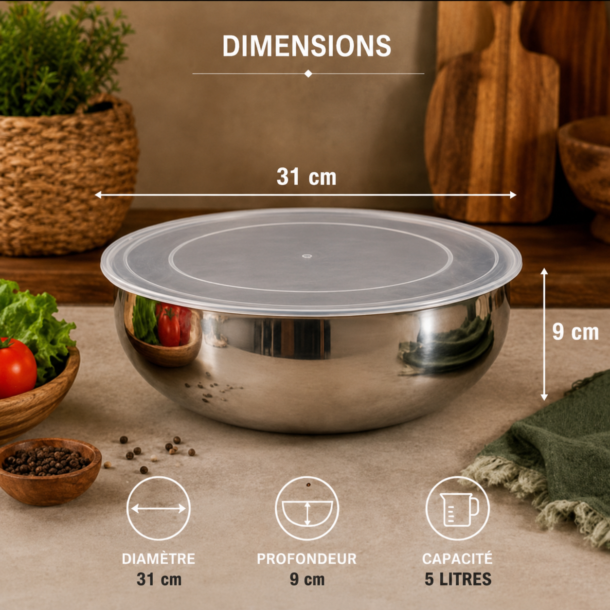 Steelbox Saladier 5L en acier inoxydable – Image 3
