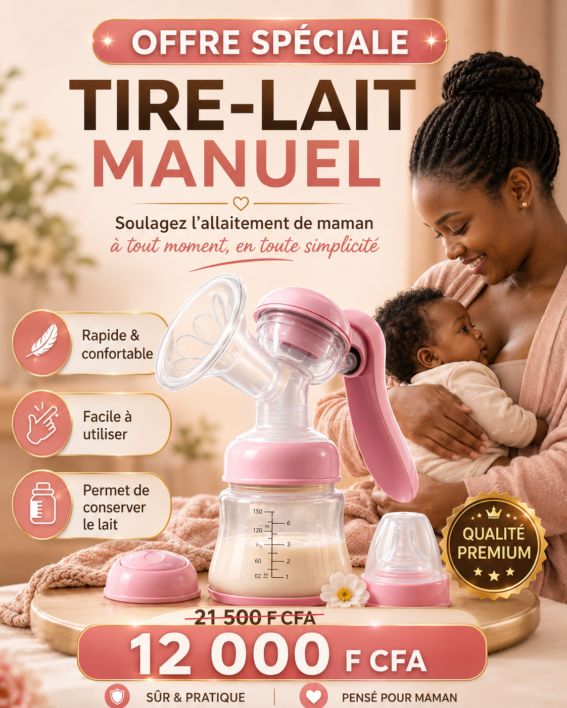 Tire-lait Manuel Confort & Efficacité Facile à Utiliser